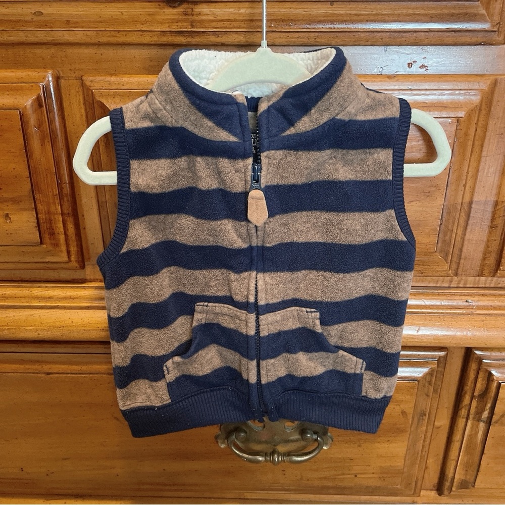 Carter's Navy & Tan Striped Vest- 6-9 Months